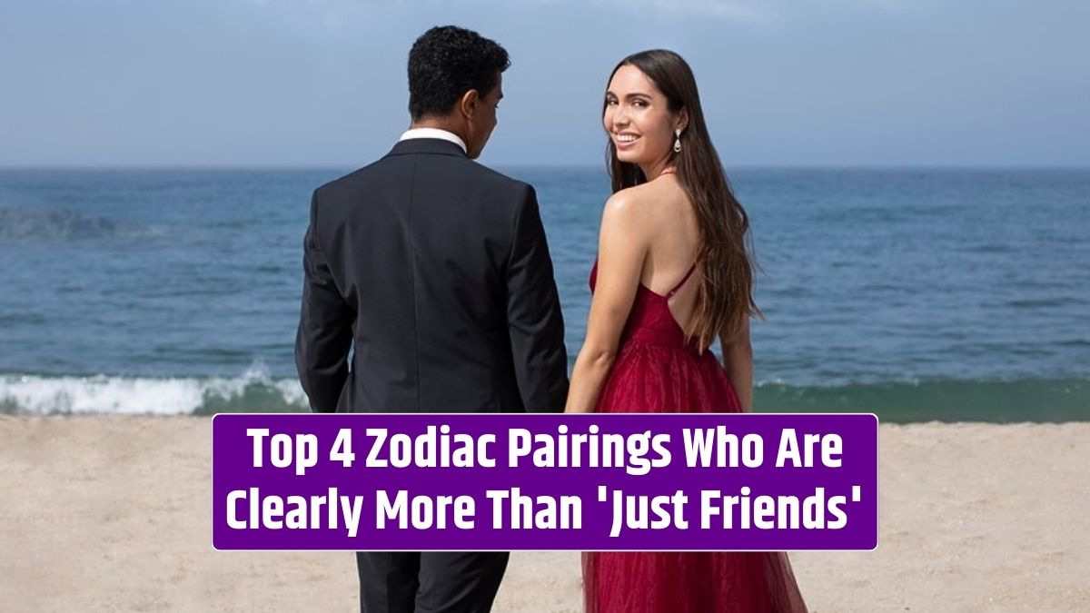 At the beach, students in prom attire hint at pairings that are clearly more than 'just friends'.