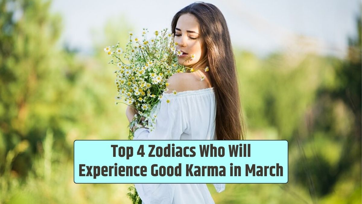 In the field, a beautiful young girl with a bouquet awaits, poised to encounter favorable karma throughout March.